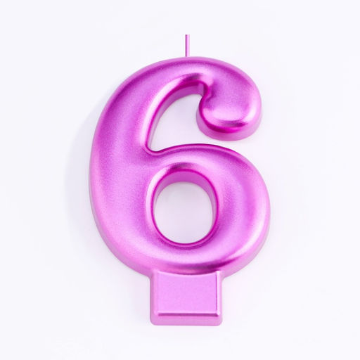 Цена за 3 шт. Свеча для торта «Европейская ГИГАНТ», цифра 6, 7 см, фиолетовый металлик