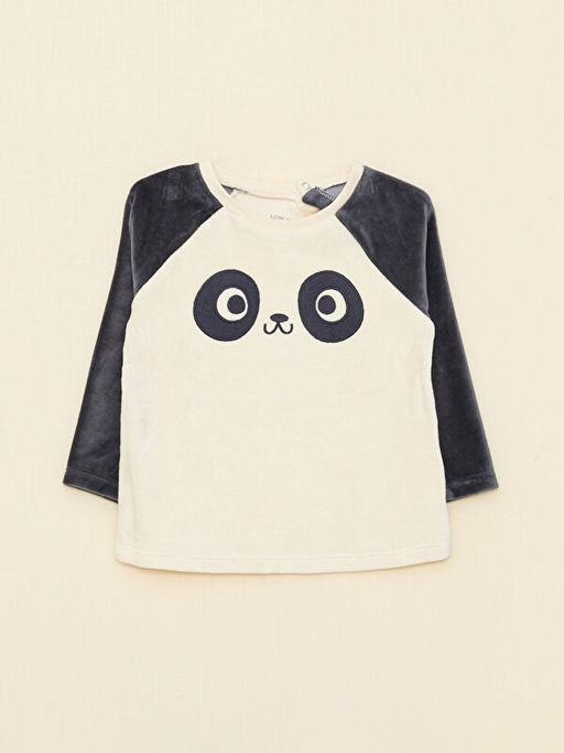 Bisiklet Yaka Uzun Kollu Nak?? Detayl? Erkek Bebek Kadife Pijama Tak?m? - Waikiki фото 2