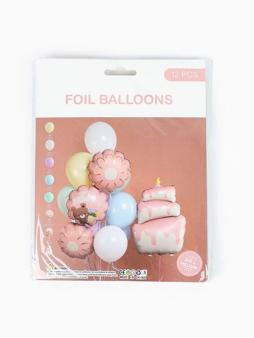 Воздушные шары "Розовый тортик" фольга, латекс, набор 12 штук