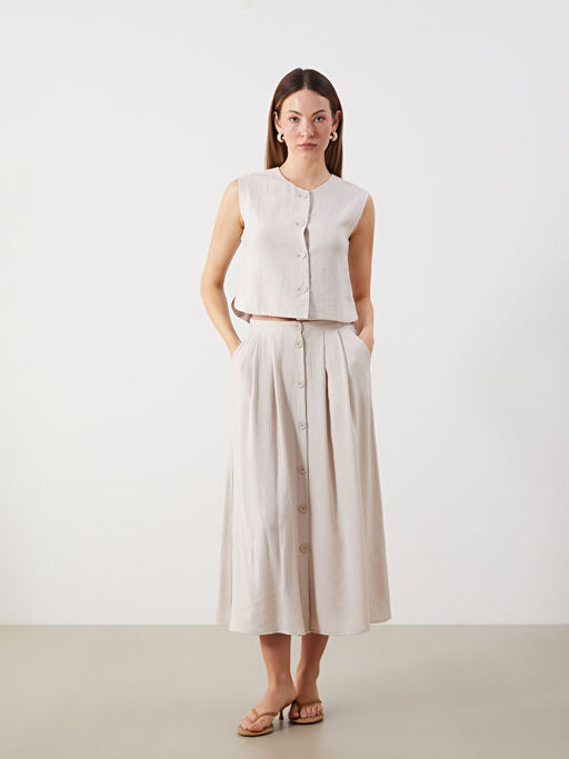 Beli Lastikli Dokulu Pileli Etek