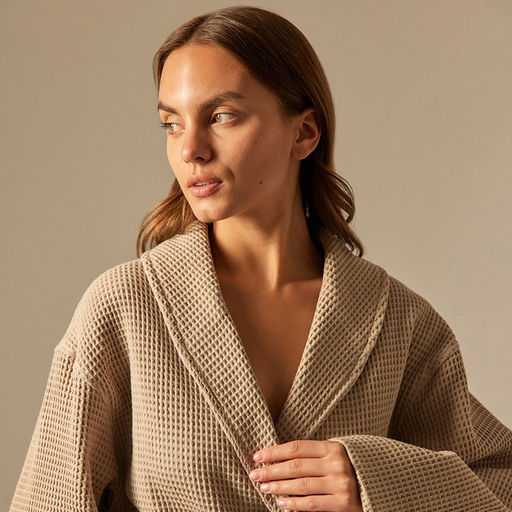 Халат вафельный женский SL HOME: Basic «Саббиа», размер XL, хлопок 100%, коричневый