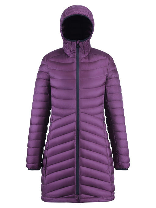 Куртка женская удлинённая стёганая с капюшоном и графеновой подкладкой темно-фиолетового цвета 9628_1TF