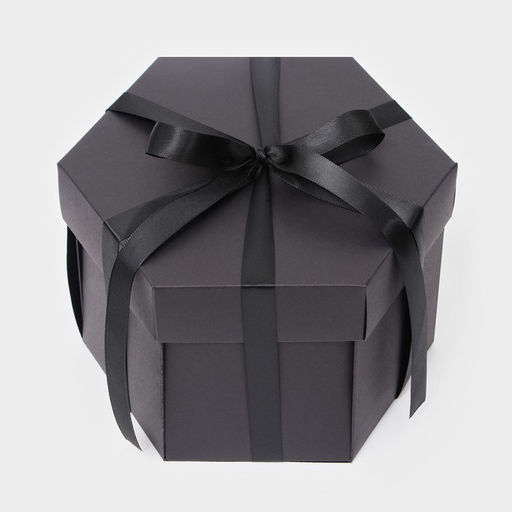 Коробка - сюрприз раскладушка, чёрная, с лентой и двойным скотчем для сборки, 19×13 см