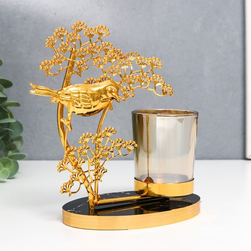 Подсвечник на 1 свечу «Птица на деревце», d=5 см, под золото, 8×15×17.5 см