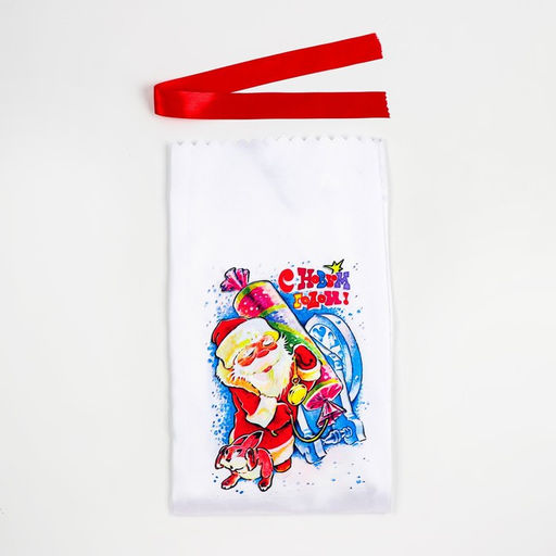 Цена за 5 шт. Мешок новогодний Дед Мороз с хлопушкой, атлас, полноцветная печать, 21х35 см - Дарим красиво фото 3