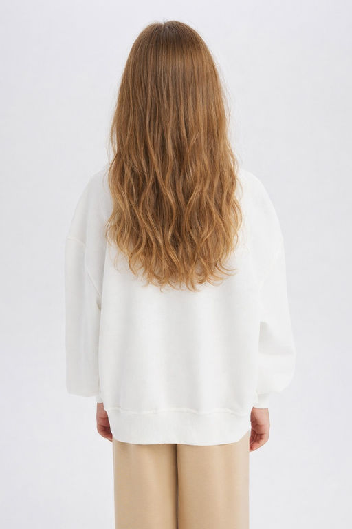 Oversize Geni_ Kal_p Bisiklet Yaka Bask_l_ Sweatshirt K_z _ocuk - Defacto фото 6
