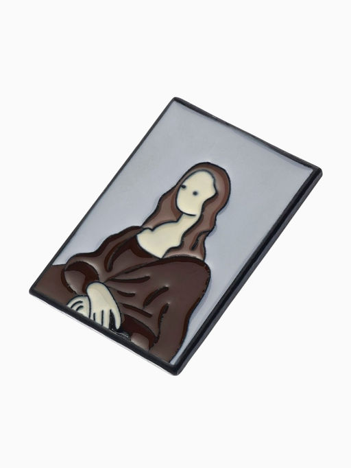 Значок Искусство Мона Лиза, бело-коричневый в чёрном металле