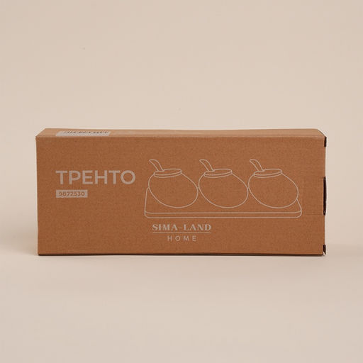 Банки для сыпучих SL Home «Тренто», 150 мл, набор 3 шт., с ложками, на деревянной подставке, фарфор, белые