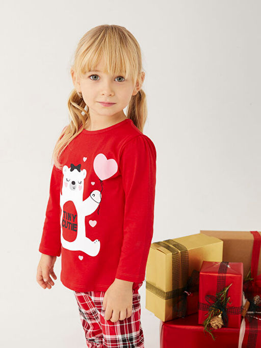 Bisiklet Yaka Uzun Kollu Bask?l? K?z Bebek Pijama Tak?m? - Waikiki фото 3