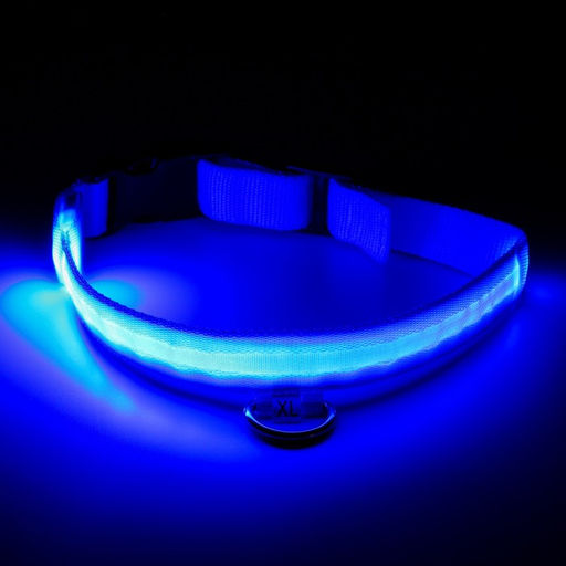 Ошейник с подсветкой, зарядка от USB, размер XL, ОШ 42-56 см, 3 режима, голубой - Пижон фото 7