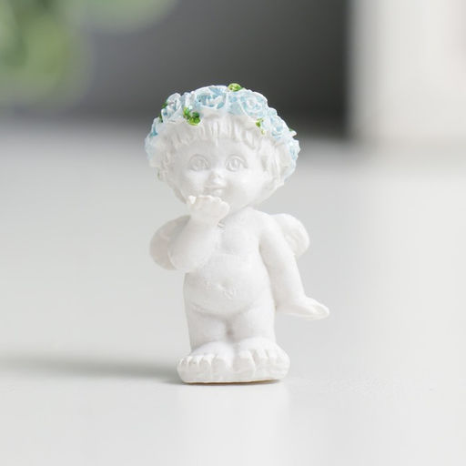 Цена за 2 шт. Фигурка полистоун Ангелочек малышок, голубой веночек, 3?1.5?2 см, МИКС