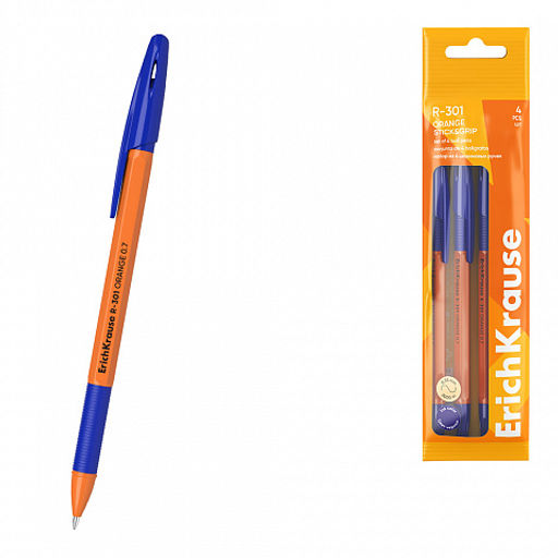 Цена за 50 шт. Ручка шариковая ErichKrause R-301 Stick&Grip Orange 0.7, цвет чернил синий (в коробке по 50 шт.)  фото 16