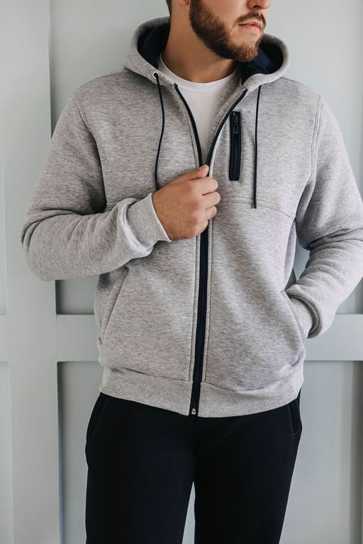 утепленный Спортивный костюм М-1617: Футер 3-х ниточный Серый меланж / Тёмно-синий - Relay фото 4