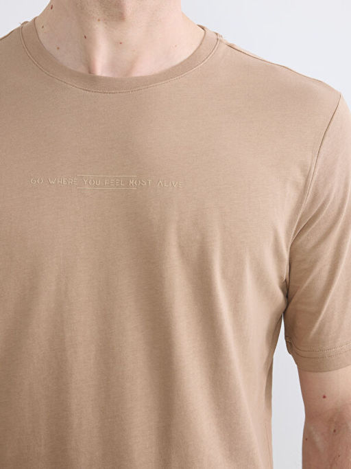 Bisiklet Yaka Bask?l? Penye Erkek Ti??rt