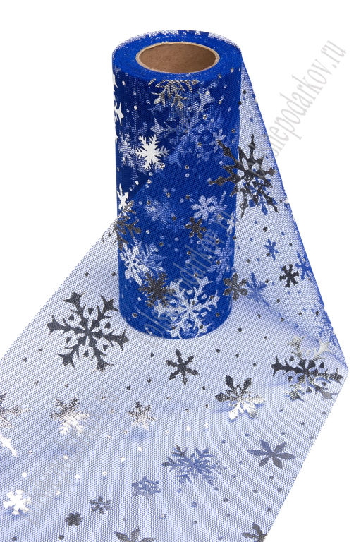 Фатин Снежинки 15 см*15 ярд (SF-3776) синий/серебро - Больше подарков фото 2