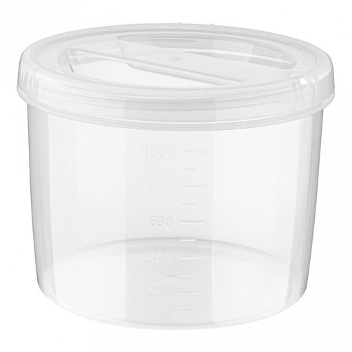 Банка для сыпучих продуктов пластмассовая 1,2л "Твист", д14см, h11см, закручивающаяся крышка, с мерным делением, прозрачный, Phibo (Россия)