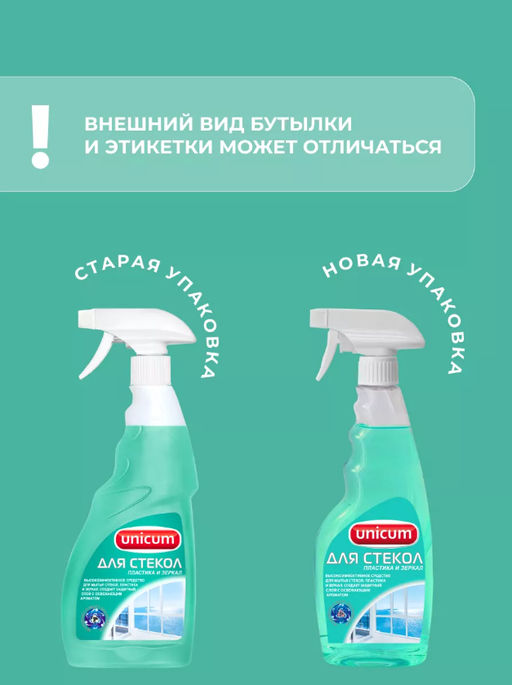 Средство для мытья стекол, пластика и зеркал 500 мл, (спрей) UNICUM  фото 5
