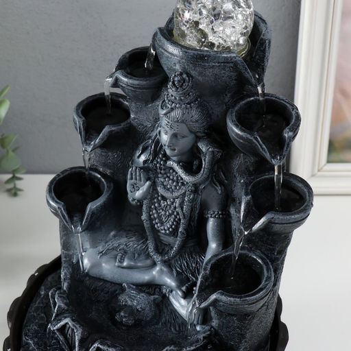 Фонтан настольный с подсветкой «Шива с коброй сидит под фонтаном», от сети, серый, 20.5×20.5×30 см