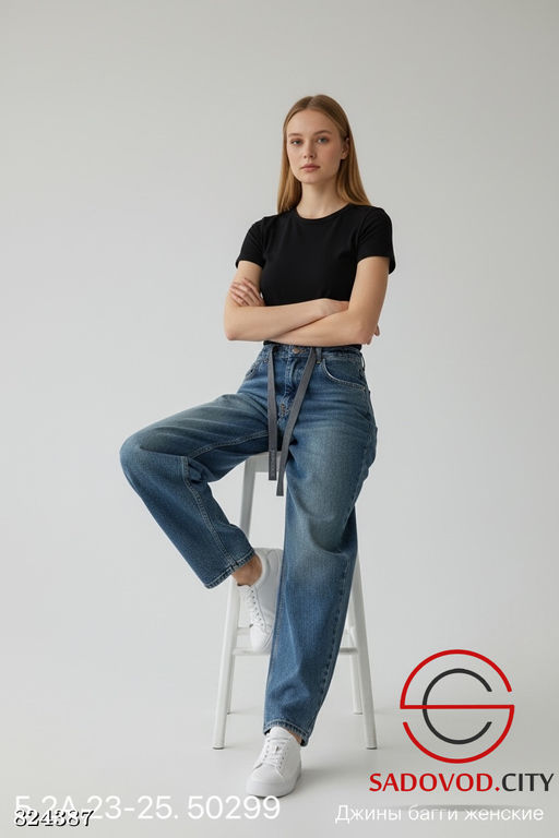 Джинсы багги с высокой посадкой