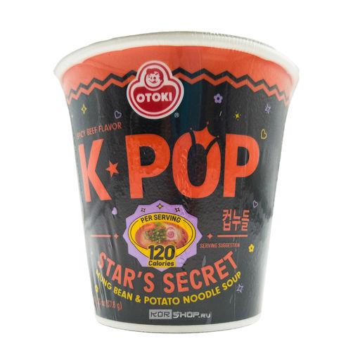 Лапша б/п из маша и картофеля со вкусом говядины острая K-pop Mung Bean & Potato Noodle Soup (Spicy Beef Flavor) Ottogi, Корея, 37,8 г Акция