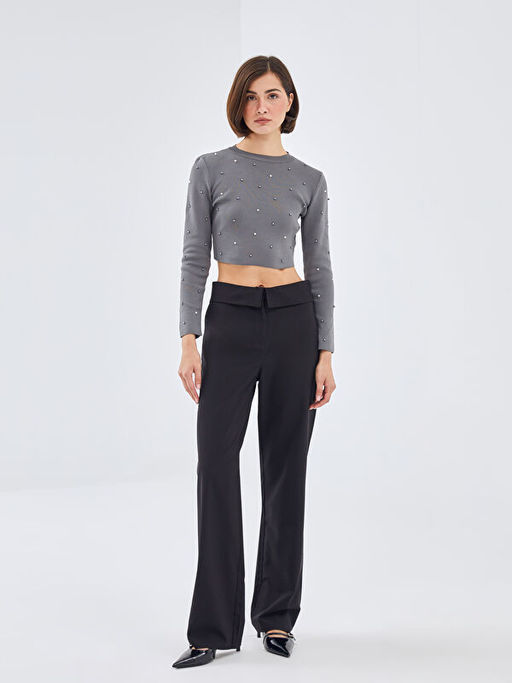 Bisiklet Yaka Crop Kad?n Triko Kazak