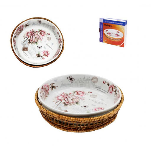 Блюдо керамич. 11" кругл. в плетенке "Ароматная роза", арт. 1796-495-11 (86591) VALLEYA