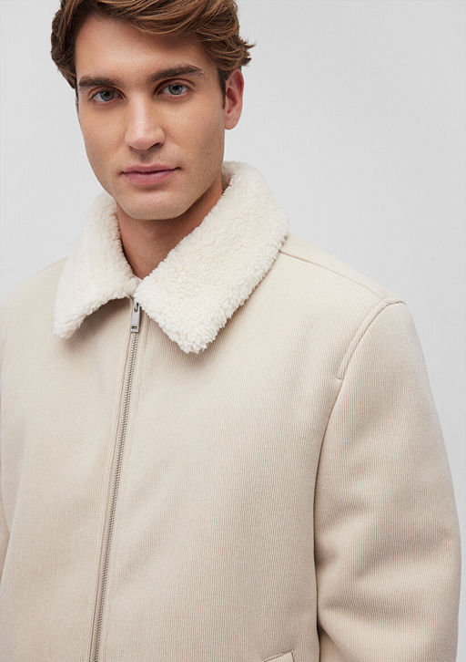 Suni Kurk Detayl? Bej Kadife Ceket - Mavi фото 5