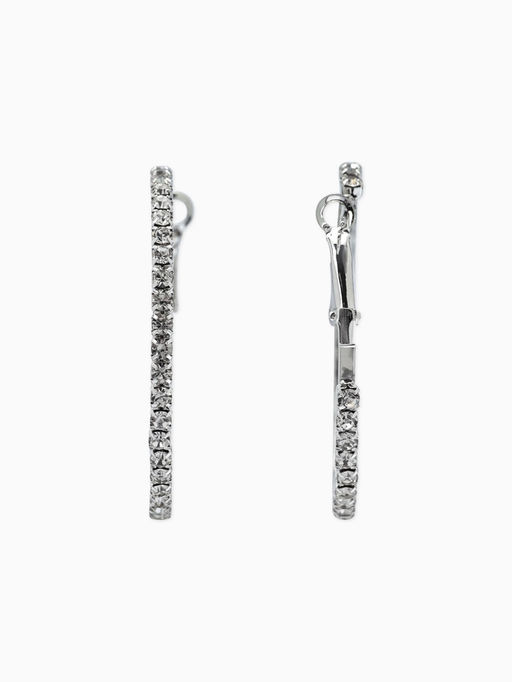 Серьги-кольца со стразами d=4,5см, цвет белый в серебре