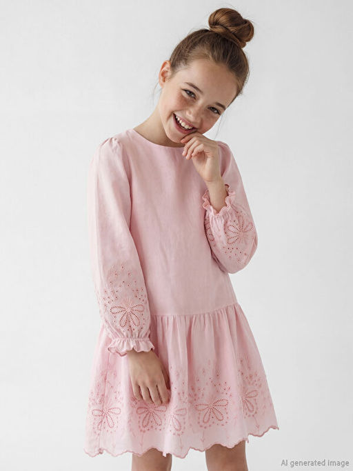 Bisiklet Yaka Nak??l? K?z ?ocuk Elbise