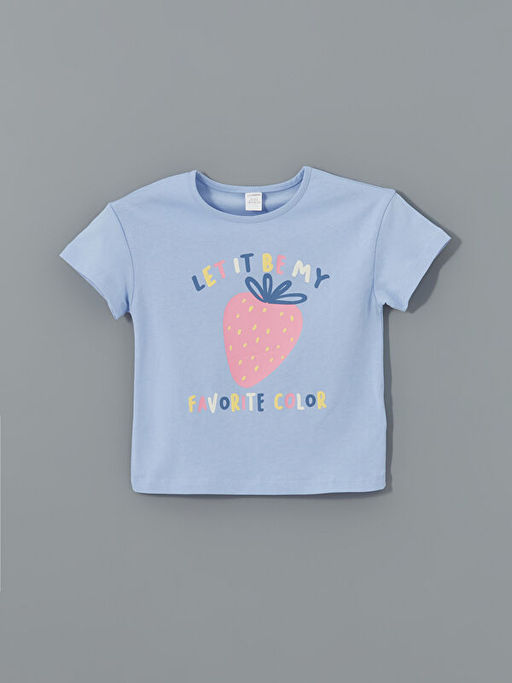 Bisiklet Yaka Bask?l? K?z ?ocuk Ti??rt 2li