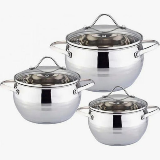 519 Набор кастрюль ZG (3пр полусф.2,1/3,1/4,1л мет.ручк.стекл.кр) ZIGEN (х4)