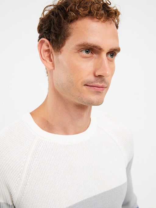 Bisiklet Yaka Uzun Kollu Renk Bloklu Erkek Triko Kazak