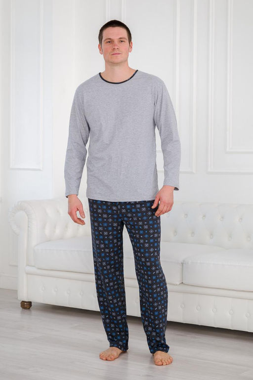 Пижама мужская из футболки с длинным рукавом и брюк из кулирки Генри антрацит макси - Амадэль фото 3