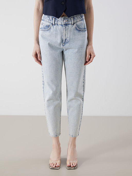 Beli Lastikli Slouchy Fit Kad?n Jean Pantolon