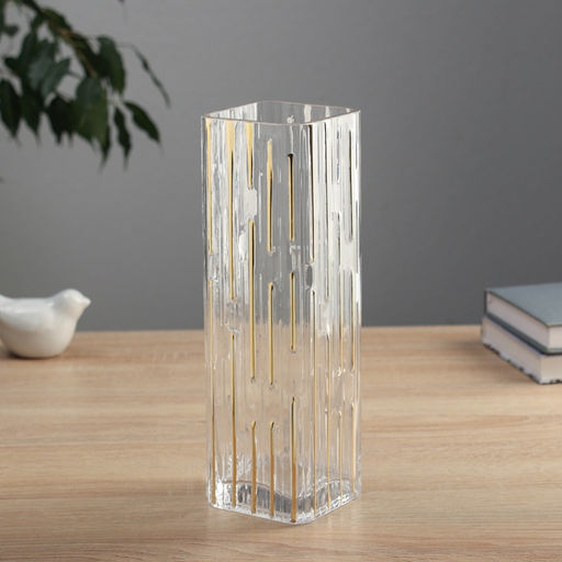 Ваза для цветов «Милагрос», штрихи, 25×8 см, стекло, прозрачная