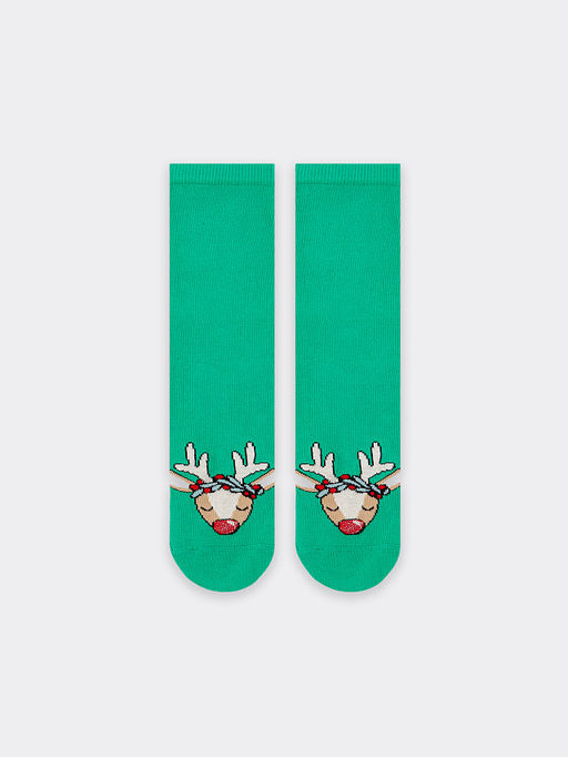 Цена за 5 пар! Носки детские зеленые с рисунком в виде оленя - Mark formelle фото 4