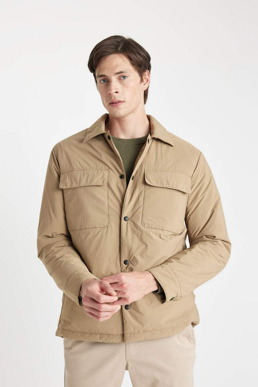 Приталенное пальто с воротником-поло - Defacto фото 4