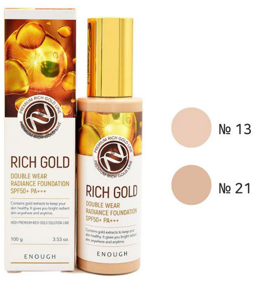 тон№21 ENOUGH Rich Gold Double Wear Radiance Foundation SPF50+ PA+++ #21 Тональный крем с частичками