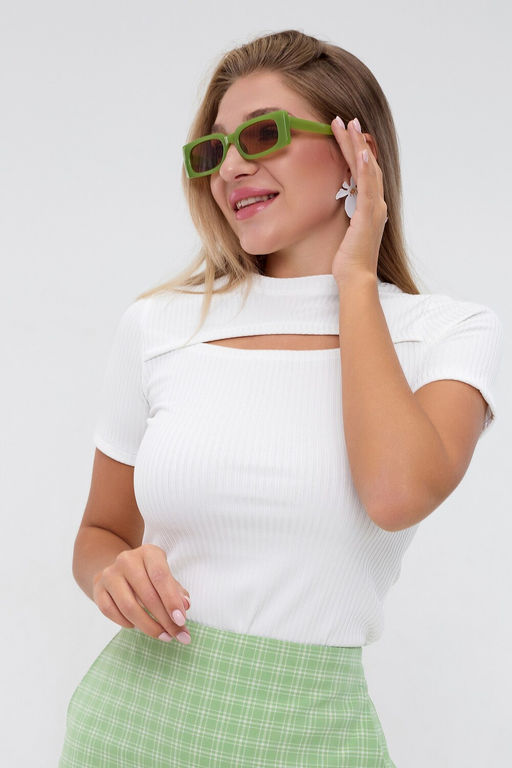 Кофта женская в рубчик с акцентным декольте 2ксL SMILE