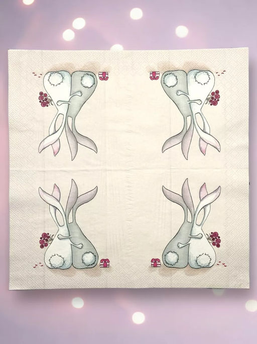 Салфетки бумажные Art Bouquet 33х33см, 3-х слойные, 20 штук в упаковке, 100% целлюлоза, Влюбленные зайцы (Россия)  фото 9