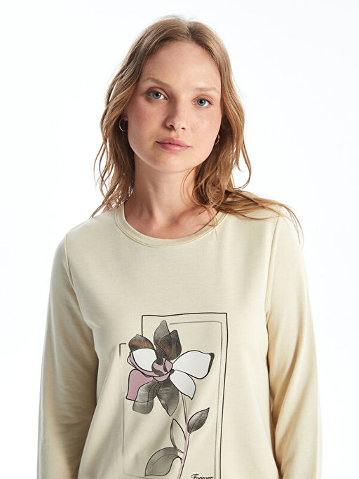 Bisiklet Yaka Bask?l? Kad?n Sweatshirt Tunik