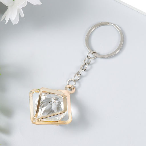 Цена за 12 шт. Брелок для ключей на кольце «Куб», кристалл, золотистый, 3×4×4 см
