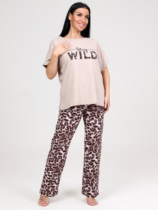 970 ДОМАШНИЙ КОСТЮМ ЖЕНСКИЙ (брюки) (Розовый/бежевый) - А-дина фото 2