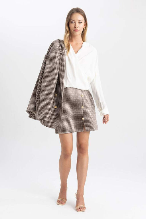 Мини-юбка А-силуэта в клетку на подкладке - Defacto фото 4