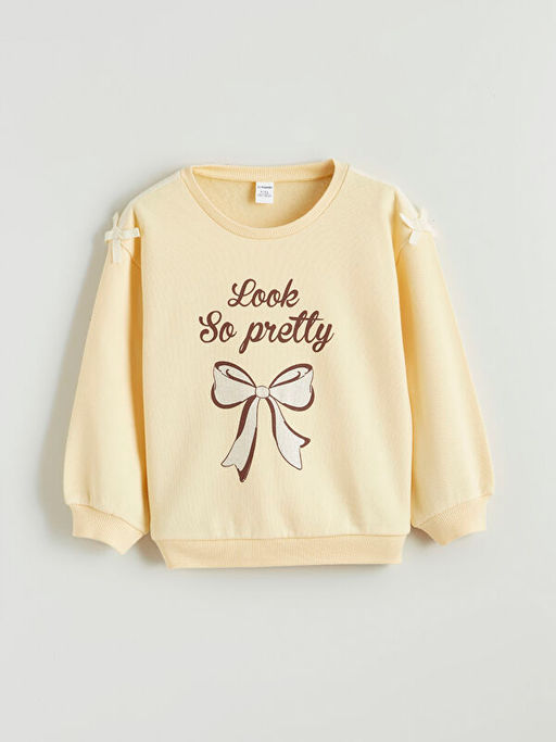 Bask?l? K?z ?ocuk Sweatshirt ve Pantolon 2li