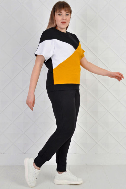 Арт. 2343 Костюм с брюками женский 50-58 (5 шт) Цвет:верх-черный, белый, горчичный, низ-черный - Калинка фото 14