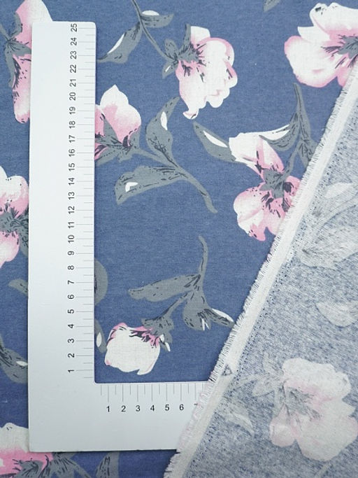Теплый хлопок Цветущая магнолия цв.джинсовый, СОРТ2, ш.1.45м, хлопок-100%, 150гр/м.кв - Купава фото 5