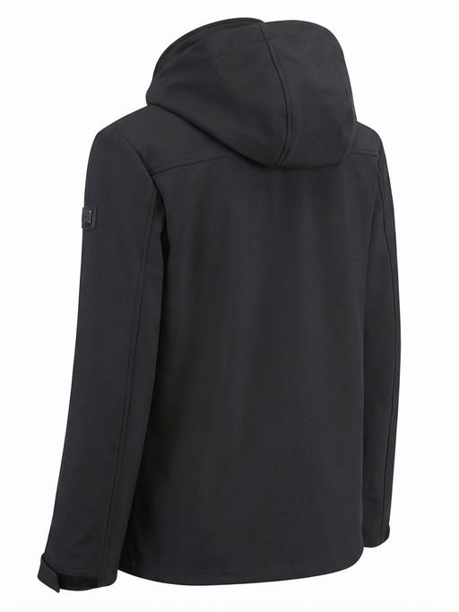 Ветровка мужская софтшелл виндстоппер с капюшоном спортивная черного цвета 9617_1Ch