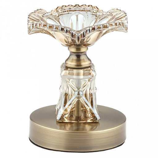 Подсвечник стеклянный "Гвоздика" h14,5см, чаша д11см, h3,4см, нескользящее основание д9,1см, металлическая ножка, бронзовый, в коробке (Китай)