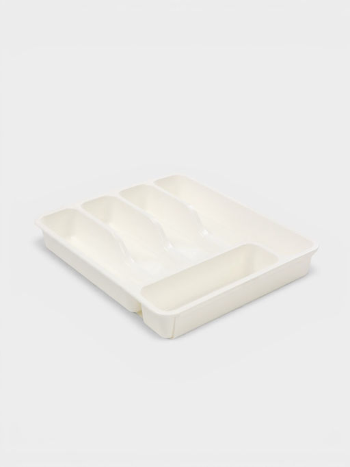 Лоток для столовых приборов раздвижной Виолет, 5 секций, пластик, 33×29.5×5.3 см, белый